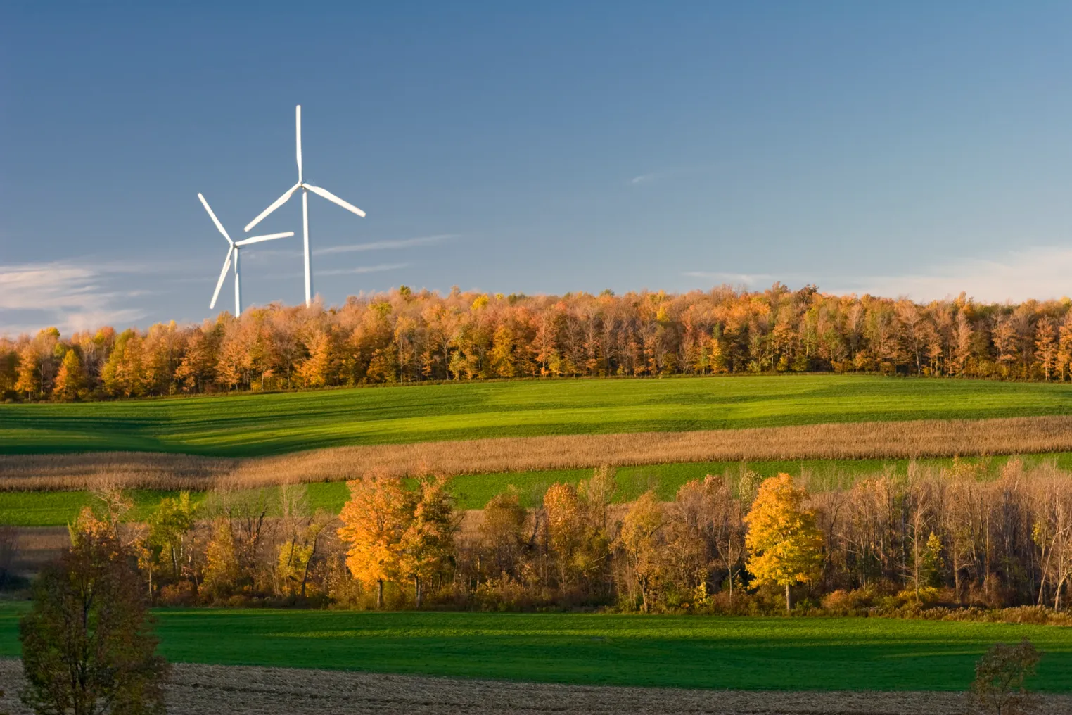 Two wind turbines in New York.