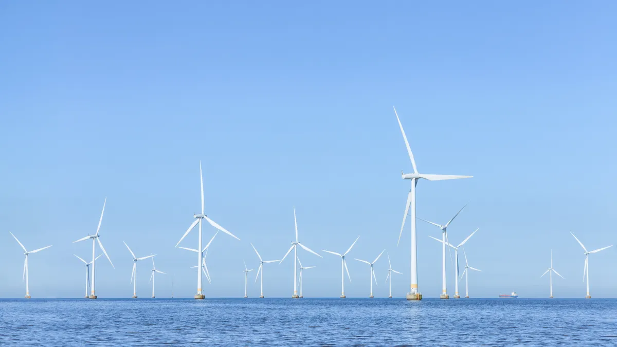 Lillegrund offshore wind turbines in the sea between coasts of Denmark and Sweden in Oresund strait