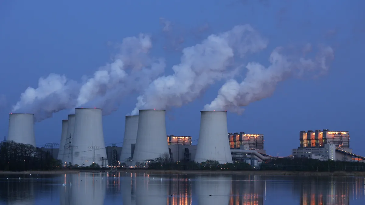 Exhaust plumes from a power station.